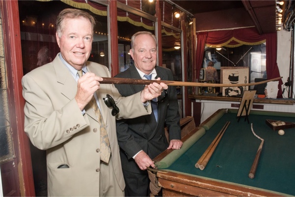 Allen A. Fields and Ronald J. Fields Pool Sharks Allen and Ron standig next to pool table.