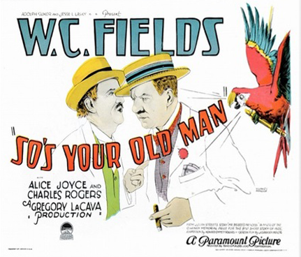 Poster of So's Your Old Man with Kenneth Murchison wispering to Samuel Bisbee as a parrot squaks near them.