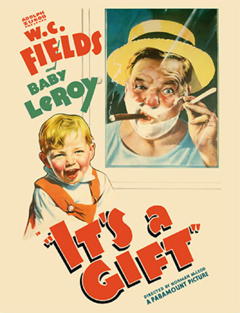 It's a Gift Movie poster showing W.C. Fields with shaving cream and Baby LeRoy.