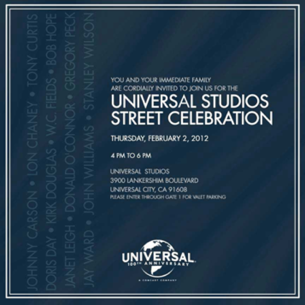 Universal Studios Street Celebration invitation Invitation for the Universal Studios Street Celebration.